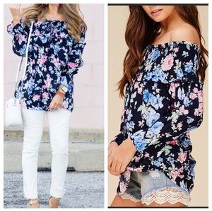 BNWT Navy Floral Off Shoulder Top